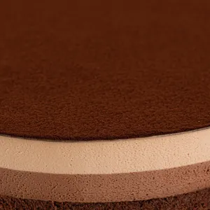 Detail shot of Lady M's Chocolate Arc-en-Ciel. Layers of sponge cake, mousse, and ganache.