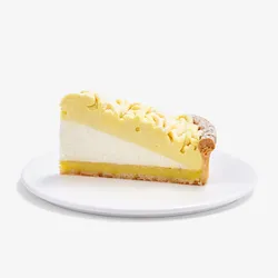 A thumbnail shot of Lady M's Sweet Corn Tart slice on top a white round plate.