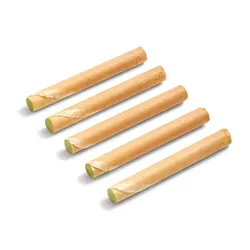 A top-down shot of four Lady M Matcha Crêpe Biscuits, set on a white background.