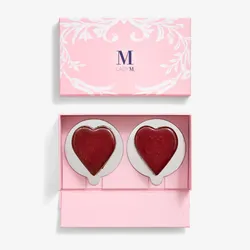A 2-pc set of Lady M's Framboise au Chocolat Valentine Heart cake in a pink mini box case.
