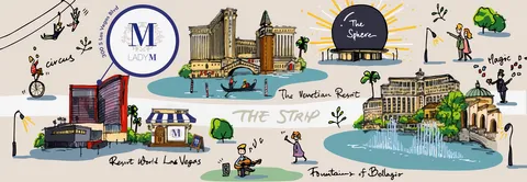 Las Vegas map showing Lady M at 3000 S Las Vegas Blvd near The Venetian, Sphere, and Bellagio.