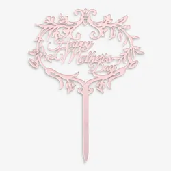 An elegant rose colored cake topper with ornate decorative laurels surrounding the words "Happy Mother's Day" in a cursive script. The design features a long pick at the bottom for inserting into a cake.