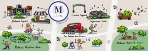 Playful illustrated map of Bellevue highlights landmarks near Lady M at 219 Bellevue Square.
