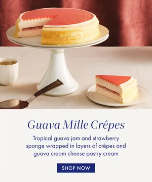 Lady M's Guava Mille Crêpes cake: tropical guava jam and strawberry sponge with cream cheese.