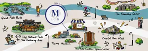Illustrated map of Tysons, VA featuring landmarks near Tysons Galleria.