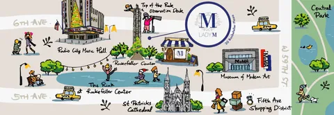 Illustrated map show Lady M at Rockefeller Center and nearby landmarks.