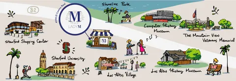 Illustrated map of Los Altos, CA showing Lady M and nearby landmarks.
