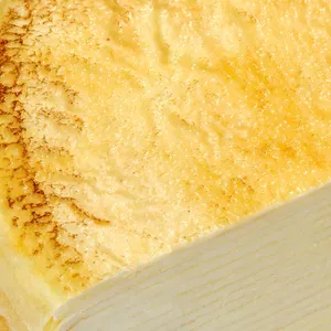 Detail shot of Lady M's Gluten-Free Signature Mille Crêpes. Layers of crêpe, and pastry cream.