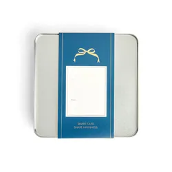 A rear view shot of Lady M Holiday Crêpe Biscuit tin box packaging.