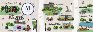 Illustration map of Houston Westchase landmarks and attractions.